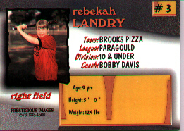 the back of Rebekah's baseball card